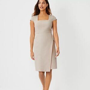 Ann Taylor Square Neck Wrap Dress in Beige